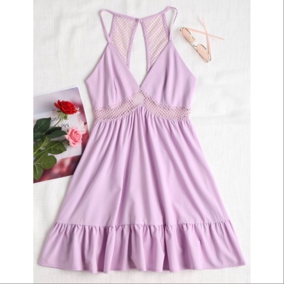 Bohemian Dreams Other - Lilac Open Back Perforated Lattice Frilled Dress